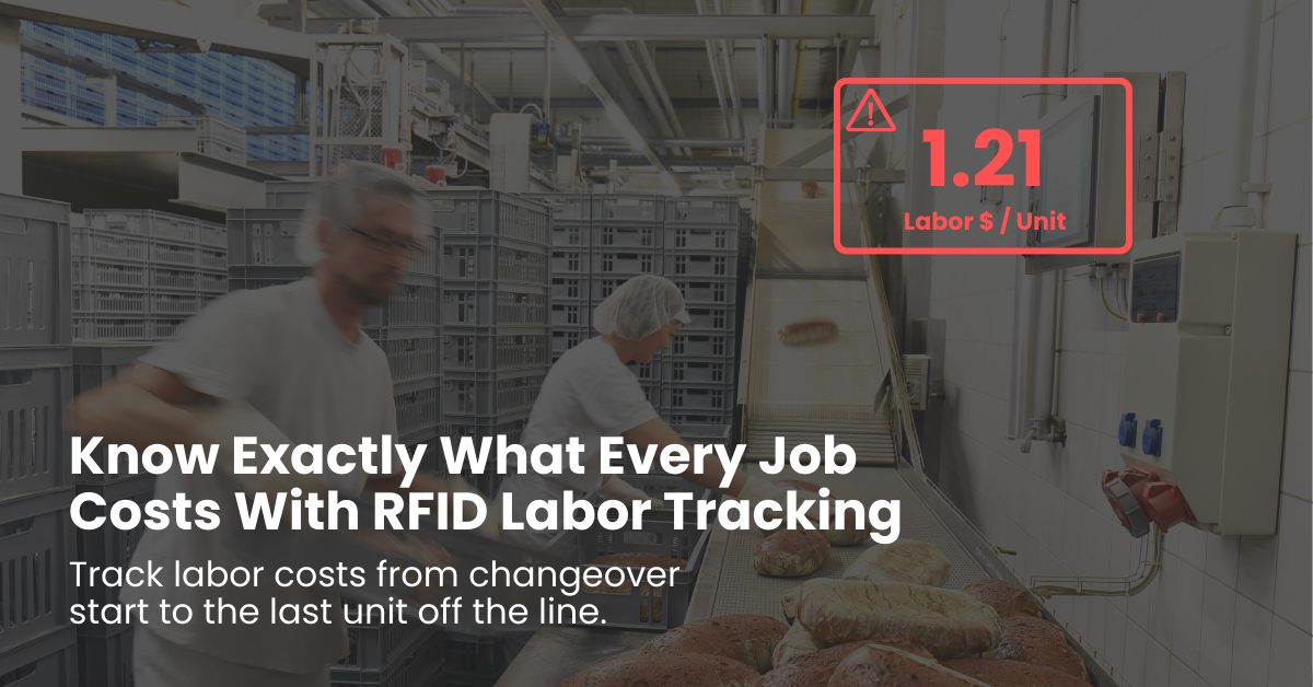 Worker badging onto a production job with an RFID reader
